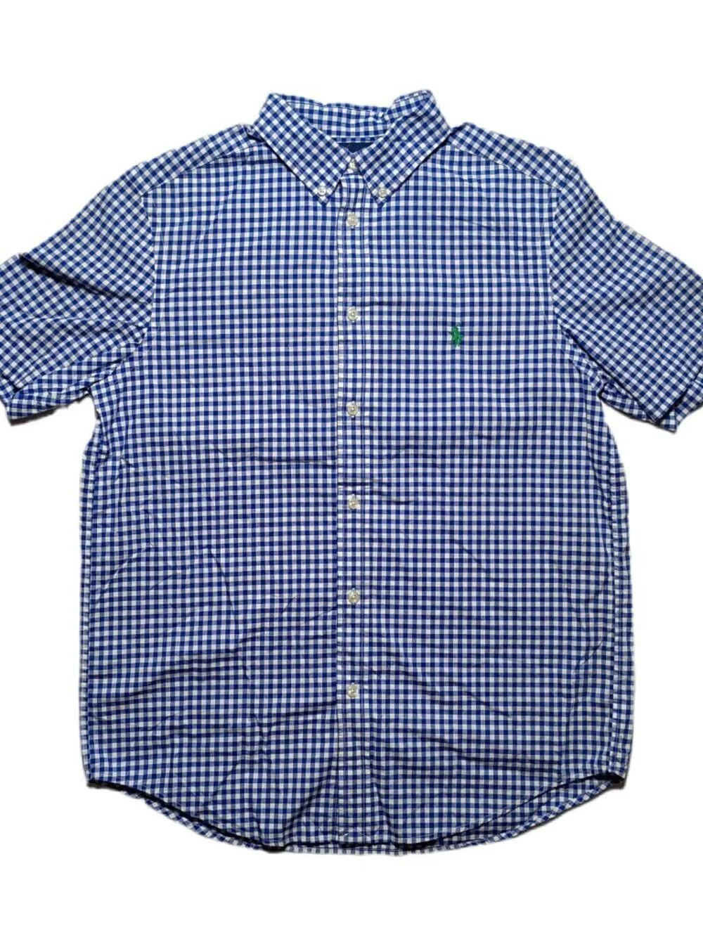 Ralph Lauren Polo Boys XL (18-20) Blue/White Button-Down Shirt Short Sleeve